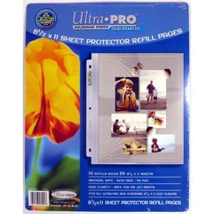 NEW Ultra Pro Photo 8 1/2"x11" Sheet Protector Refill Pages 3 hole punch 10 pack